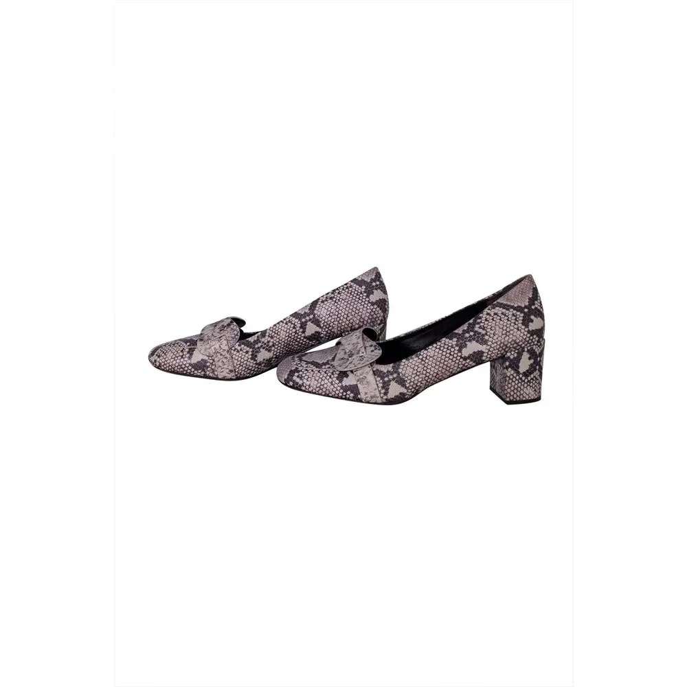 Tory Burch - Ivory & Brown Snakeskin Print Leather Heels Sz 9.5